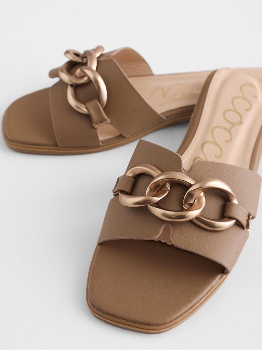 Ccocci Neutral Tan Chain Leather Slide Sandals